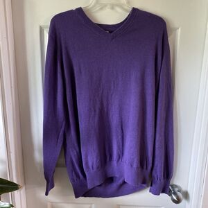 LL Bean Sweater Mens XL Cotton/ Cashmere Purple Long Sleeve Pullover V Neck